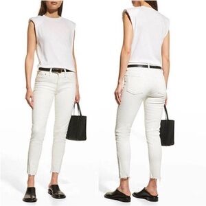 Moussy Vintage White Burnside Cropped Skinny Jeans sz 29 Patchwork Ankle fray